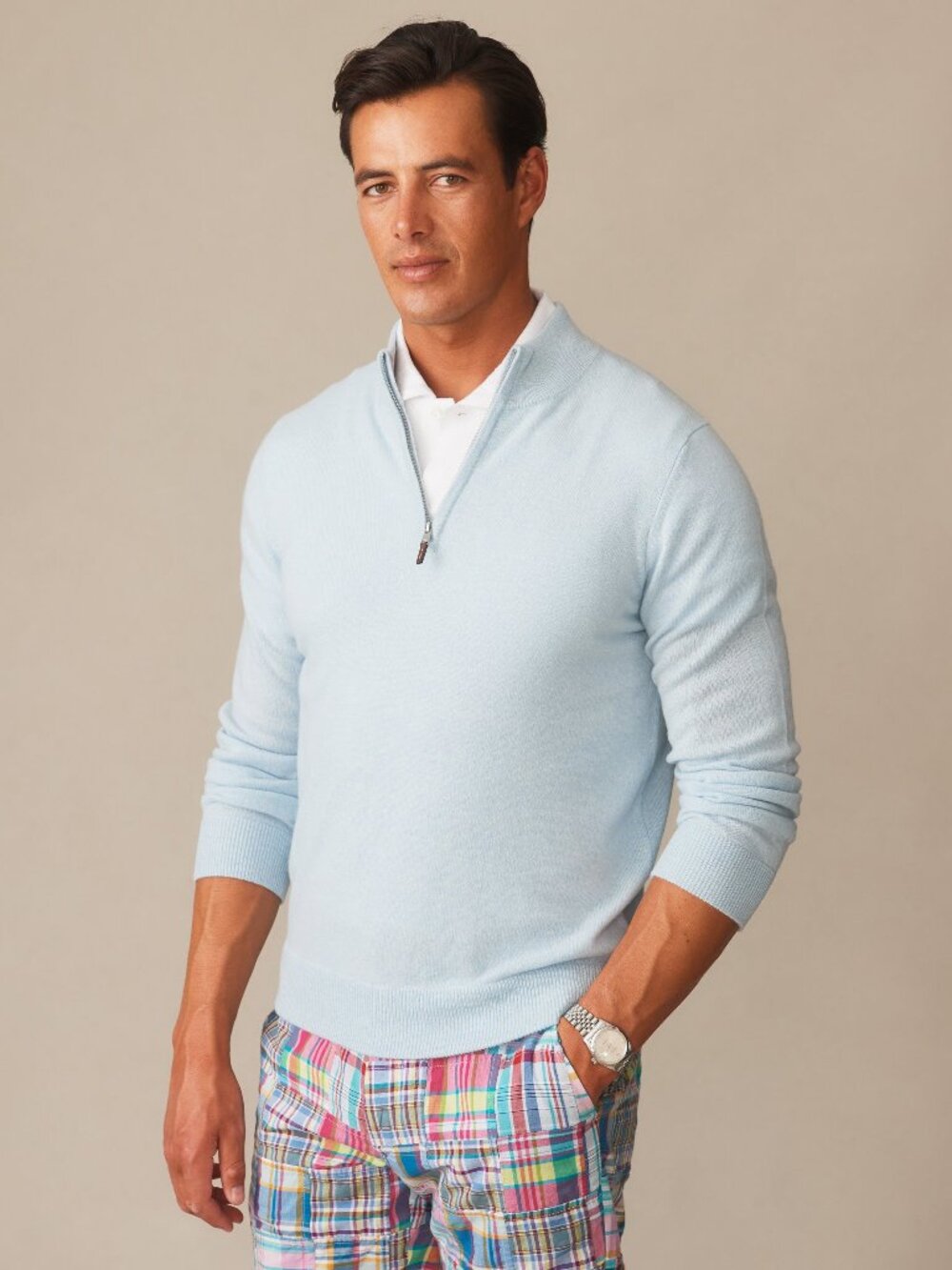 J McLaughlin Twain Cashmere 1/4 Zip - Icelandic Blue NEW